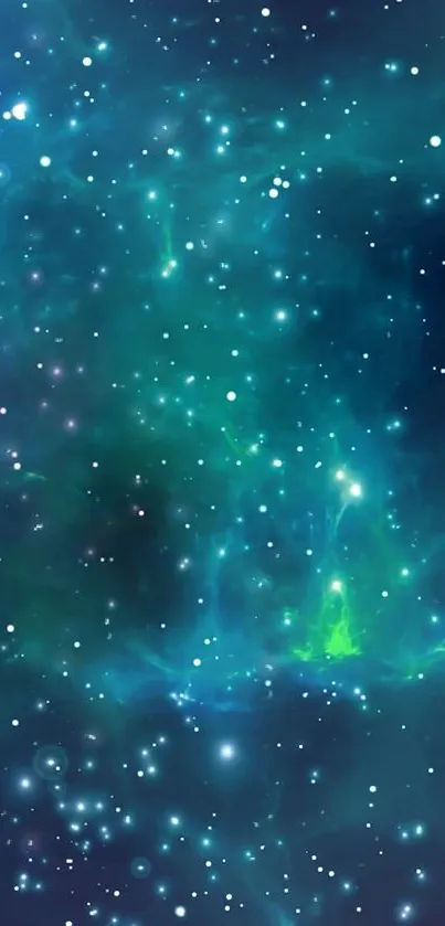 Vibrant teal galaxy wallpaper with stars.