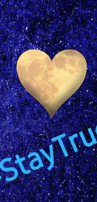 Blue starry wallpaper with heart and #StayTrue text.