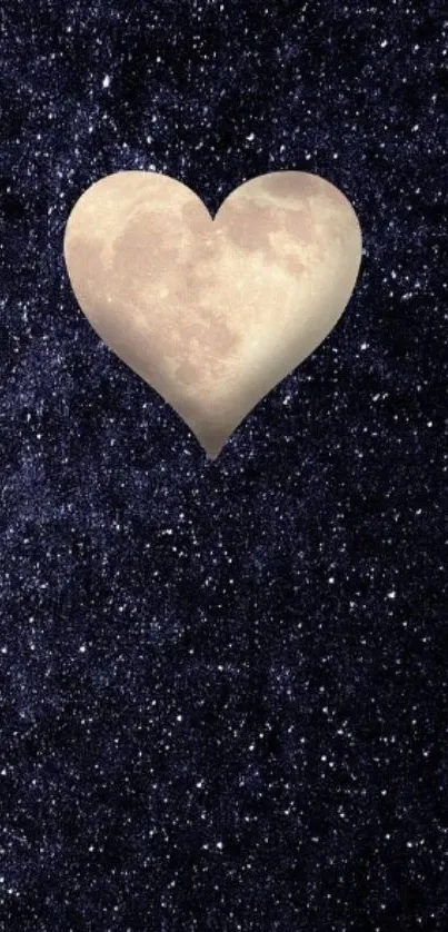 Heart-shaped moon in starry night sky wallpaper.