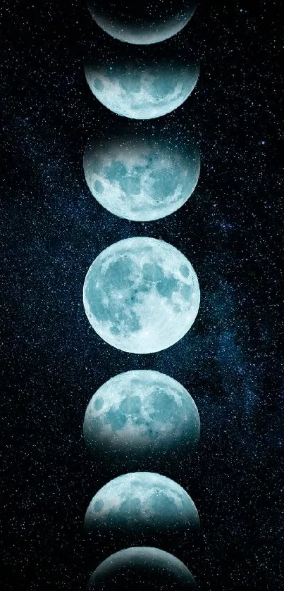 Mobile wallpaper with celestial moon phases and starry night sky.