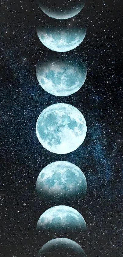 Moon phases against a starry dark blue background.