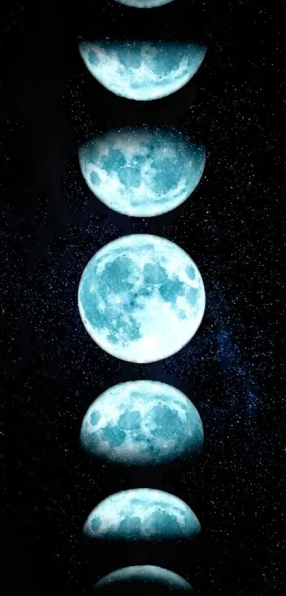 Celestial moon phases with starry sky wallpaper design.