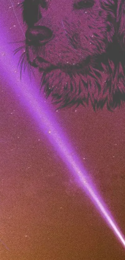 Purple cosmic night with dog art and beams.