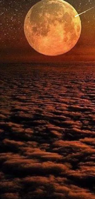 Celestial night sky with full moon over clouds