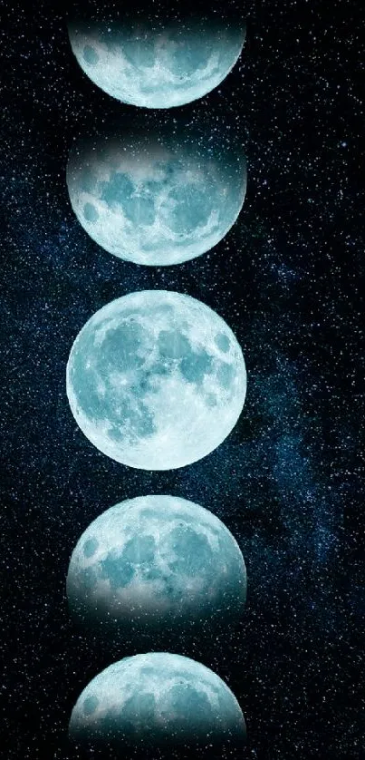 Phases of the moon in a starry night sky wallpaper.