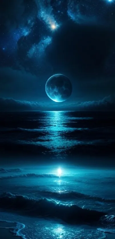 Moonlit ocean wallpaper with a starry sky.