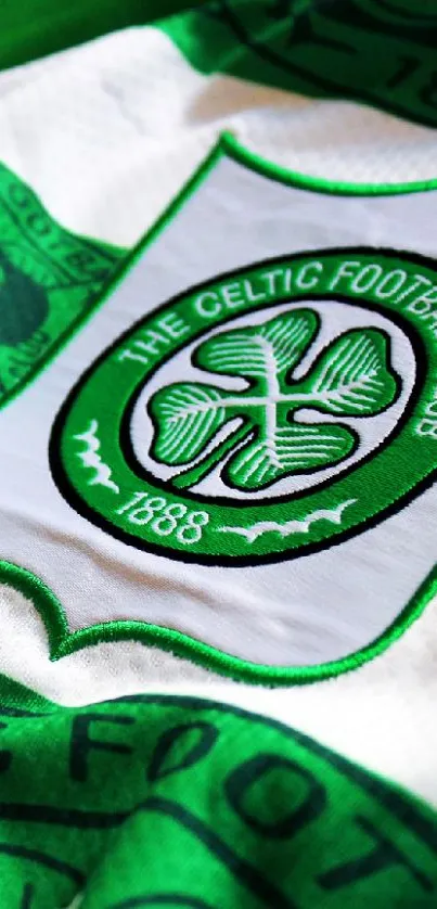 Celtic Football Club green and white jersey with emblem.