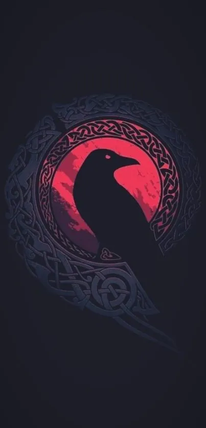 Celtic raven on red moon night wallpaper.