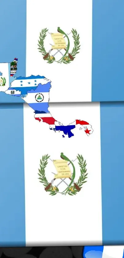 Central America flag and map design, vibrant blue and white wallpaper.