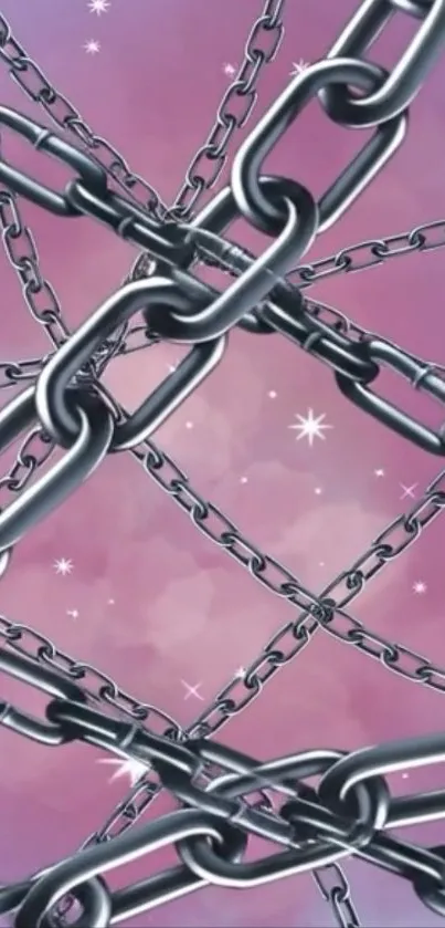 Metallic chains over a pink sky wallpaper.