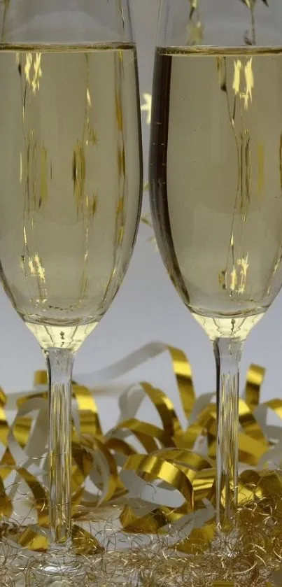 Mobile wallpaper featuring champagne glasses with gold ribbons.