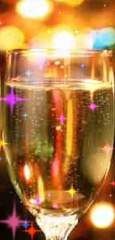 Champagne glasses with festive lights bokeh background.