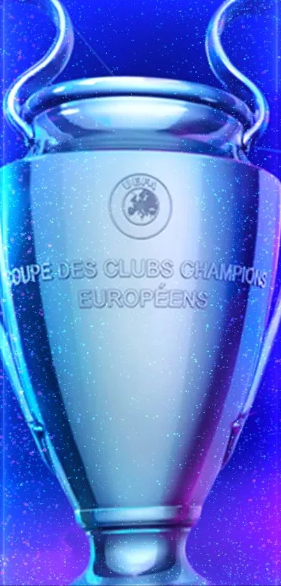 Champions Trophy surrounded by blue and purple glow on mobile wallpaper.