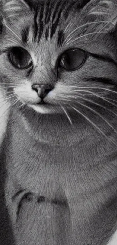 Charcoal sketch of a cat with a detailed and artistic style.