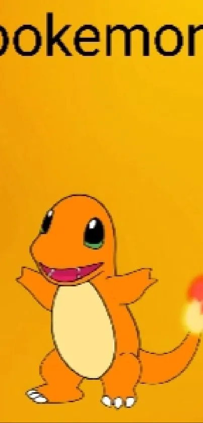 Charmander on a branch with autumn leaves in vivid orange hues.