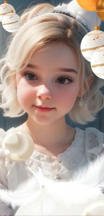 Angelic girl with ornaments mobile wallpaper.