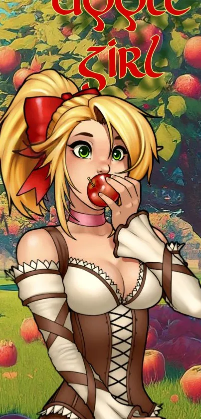 Anime girl in apple orchard wallpaper.