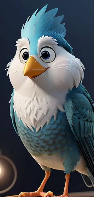 Cartoon blue bird with soft background lighting.