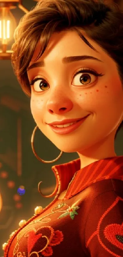 Charming animated character in warm lighting.