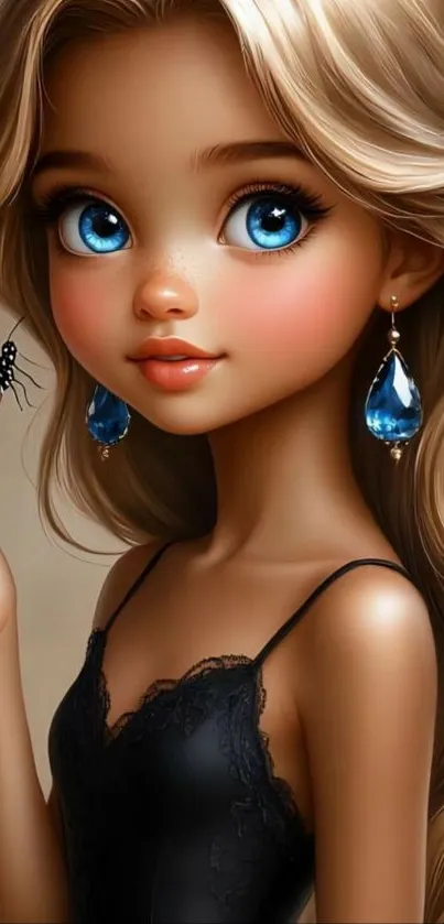 Beautiful animated character with blue eyes and butterfly.