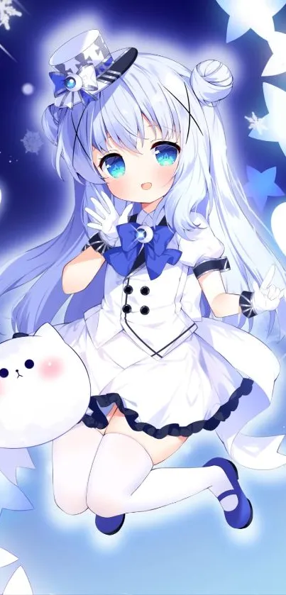 Charming anime wallpaper with blue hues and a cute character.