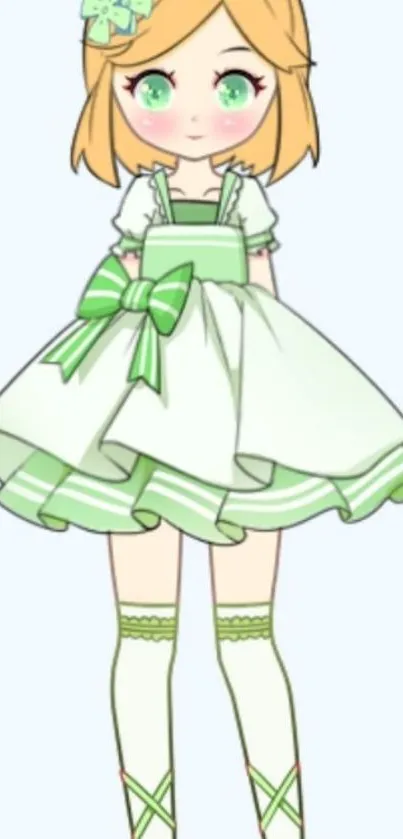 Cute pastel anime girl with green dress.