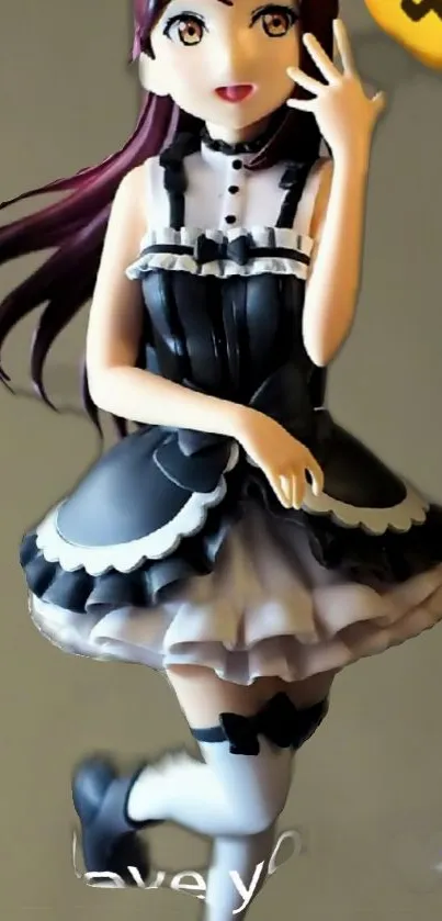 Anime girl figurine in gothic dress wallpaper.