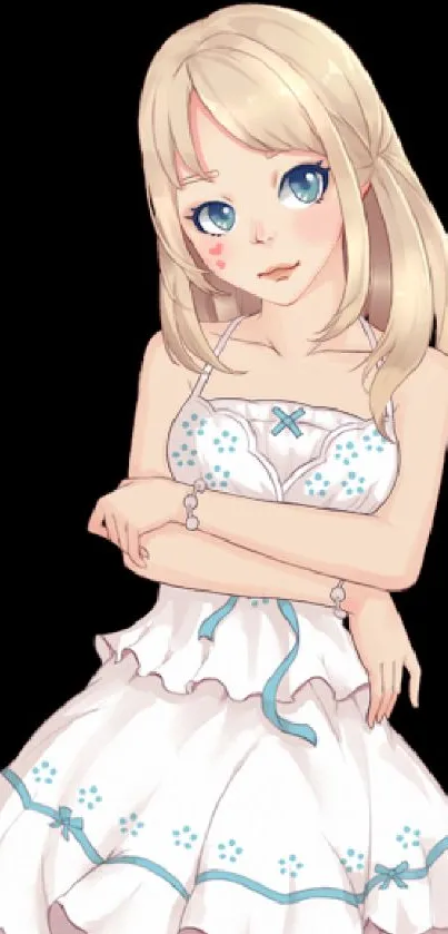 Anime girl with blonde hair and white dress on a transparent background.