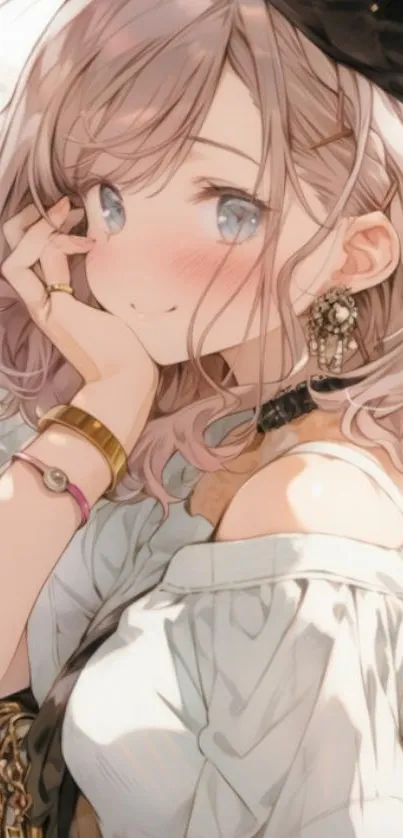 Charming anime girl with soft pink tones.