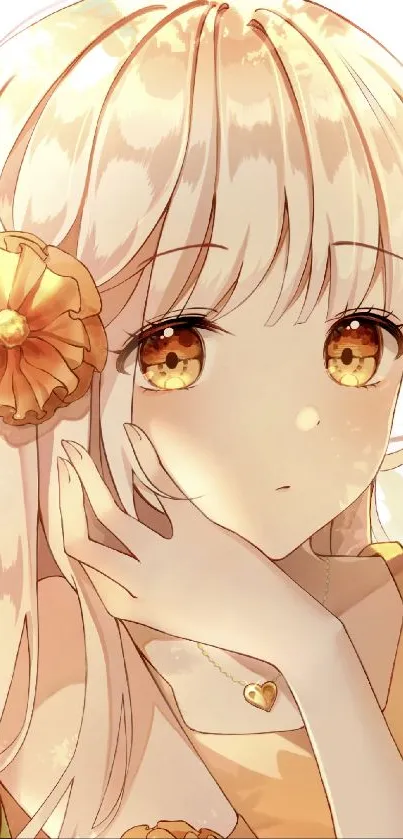 Charming anime girl with flower in hair.