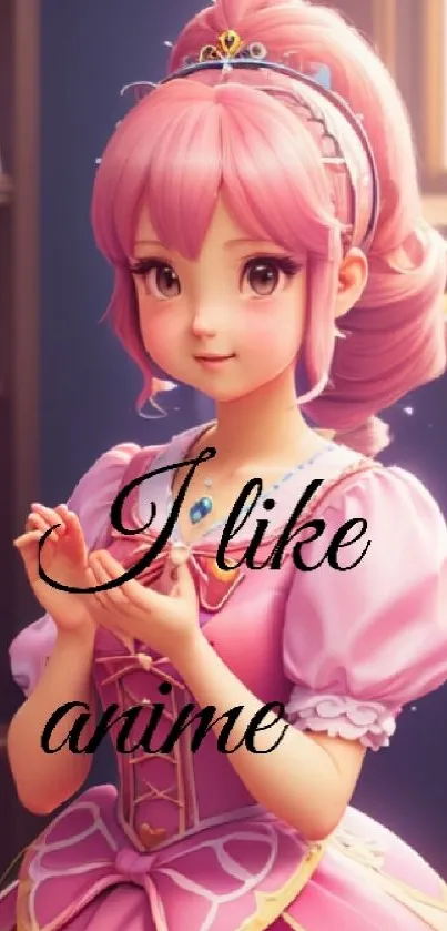 Anime princess with pink hair in a dress.