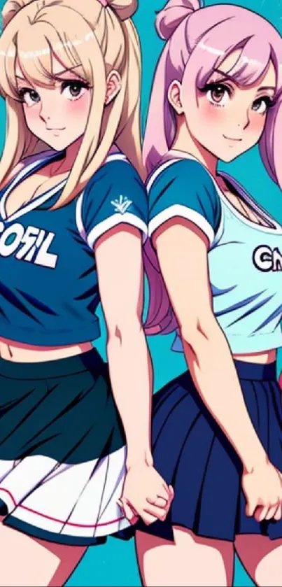 Anime-style volleyball duo in vibrant colors.