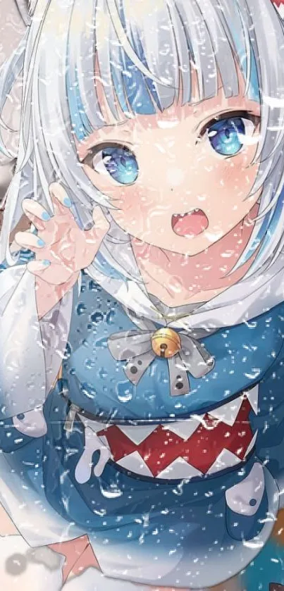 Anime girl in snow-themed winter scene wallpaper.