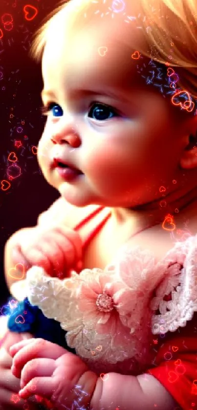 Adorable baby with colorful background.