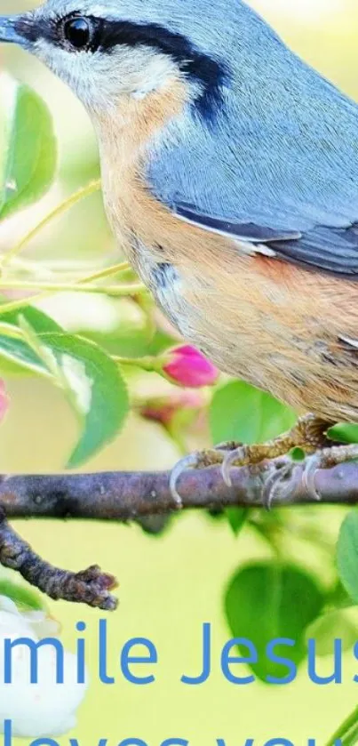 Charming bird with flowers and an inspiring message.