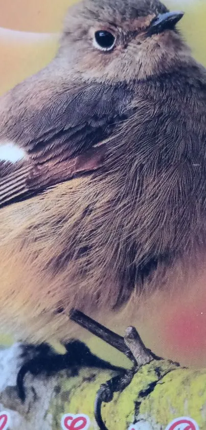 Charming bird perched on a branch with soft brown feathers.