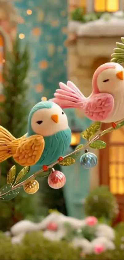Colorful birds perched in a garden setting