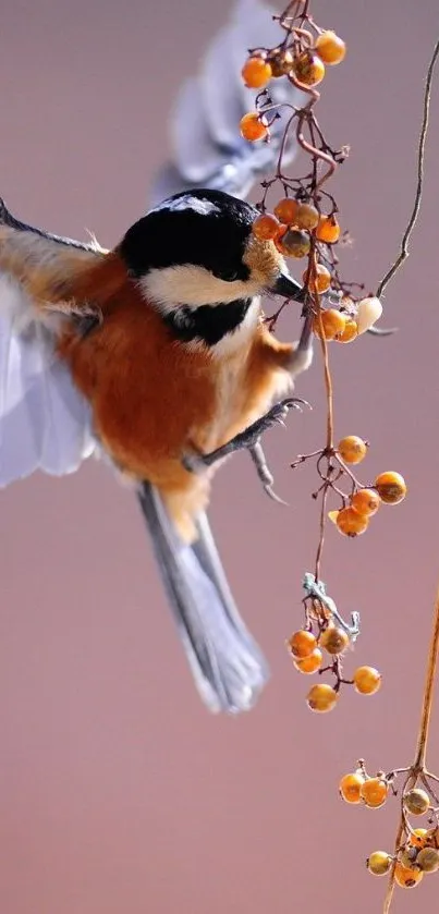 Bird perched on a branch with autumn berries.