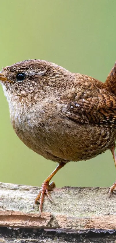 Charming bird perched on a forest branch with green background.