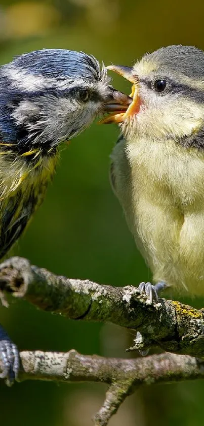 Two charming birds on a branch in a natural setting mobile wallpaper.