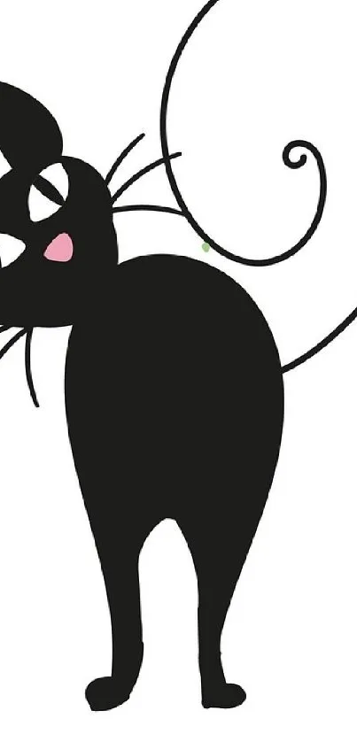 Charming black cat illustration with playful curl design.