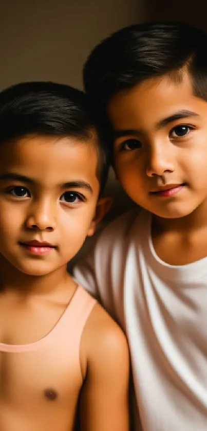 Warm and charming portrait of young brothers, perfect for a mobile wallpaper.