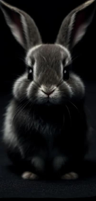 Adorable bunny on dark background wallpaper for mobile.