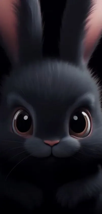 Cute cartoon bunny with big eyes on a dark background.