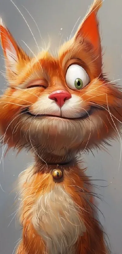 Playful cartoon cat with winking face