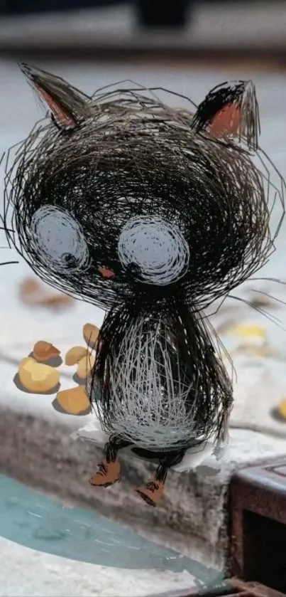 Whimsical cartoon cat by pool, cute design.