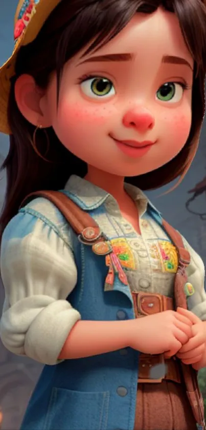 Charming animated girl in a village setting wallpaper.