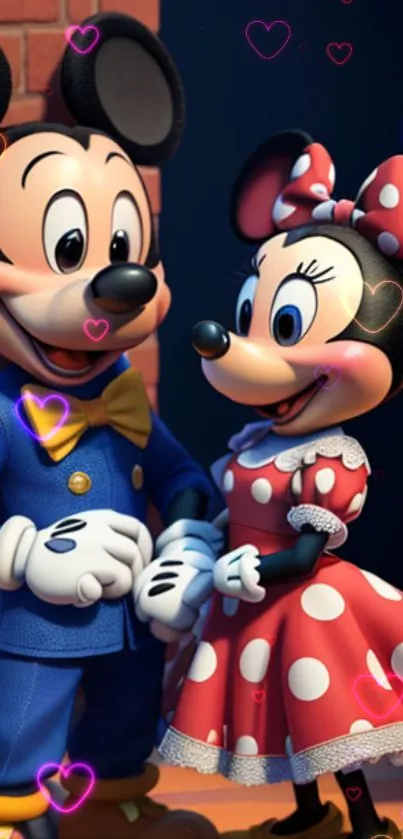 Cartoon couple with colorful hearts wallpaper