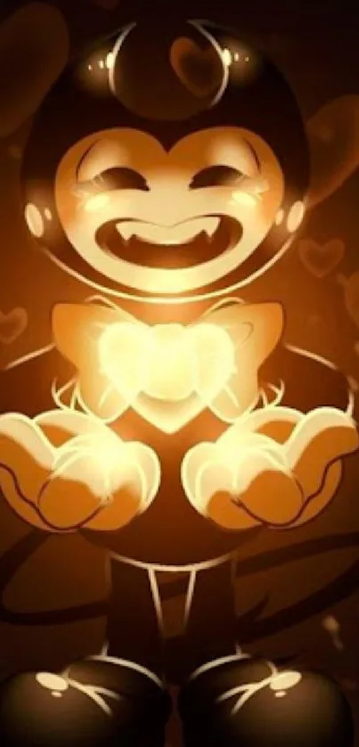 Charming cartoon character with glowing heart design in warm tones.