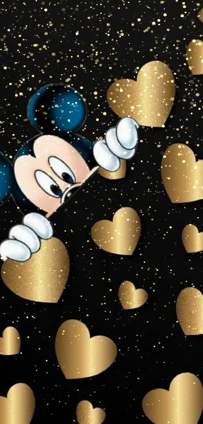 Cartoon character with gold hearts on black background wallpaper.